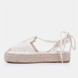 Espadrille en crochet avec plateforme nouée à la cheville Beige