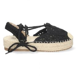 Espadrille en crochet avec plateforme nouée à la cheville Noir