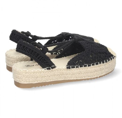 Espadrille en crochet avec plateforme nouée à la cheville Noir