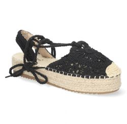Espadrille en crochet avec plateforme nouée à la cheville Noir