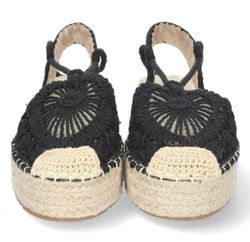 Espadrille en crochet avec plateforme nouée à la cheville Noir