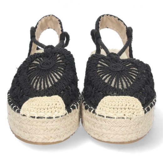 Espadrille en crochet avec plateforme nouée à la cheville Noir