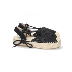 Espadrille en crochet avec plateforme nouée à la cheville Noir
