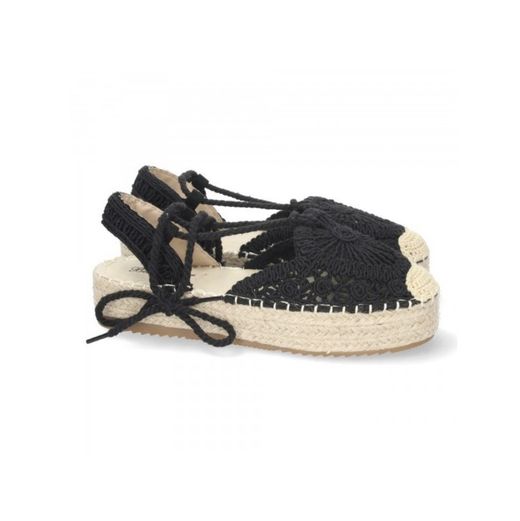 Espadrille en crochet avec plateforme nouée à la cheville Noir