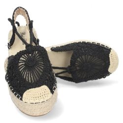 Espadrille en crochet avec plateforme nouée à la cheville Noir