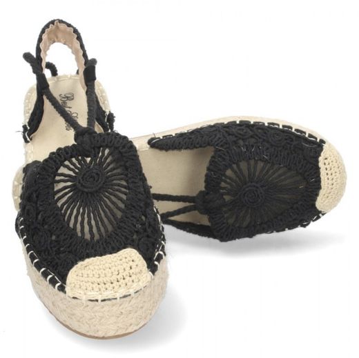 Espadrille en crochet avec plateforme nouée à la cheville Noir