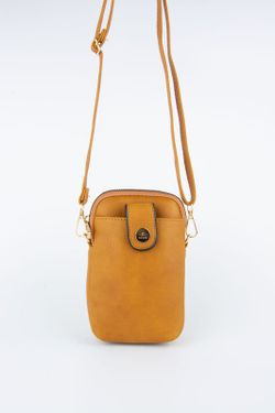Mini bolsa de ombro para celular na cor mostarda