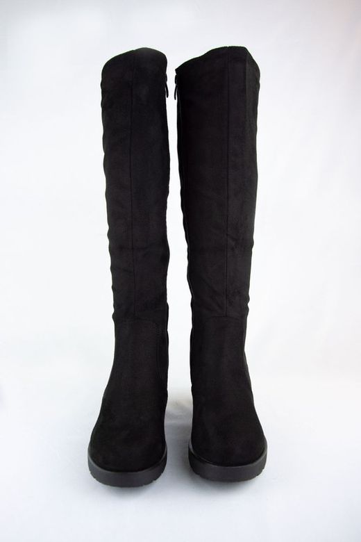 Botas de ante altas de mujer con tacón y plataforma de color negro