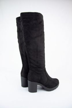 Botas de ante altas de mujer con tacón y plataforma de color negro