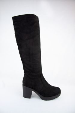 Botas de ante altas de mujer con tacón y plataforma de color negro