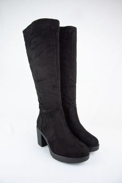 Botas de ante altas de mujer con tacón y plataforma de color negro