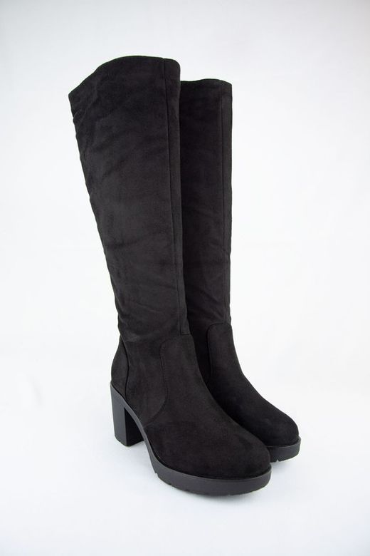 Botas de ante altas de mujer con tacón y plataforma de color negro