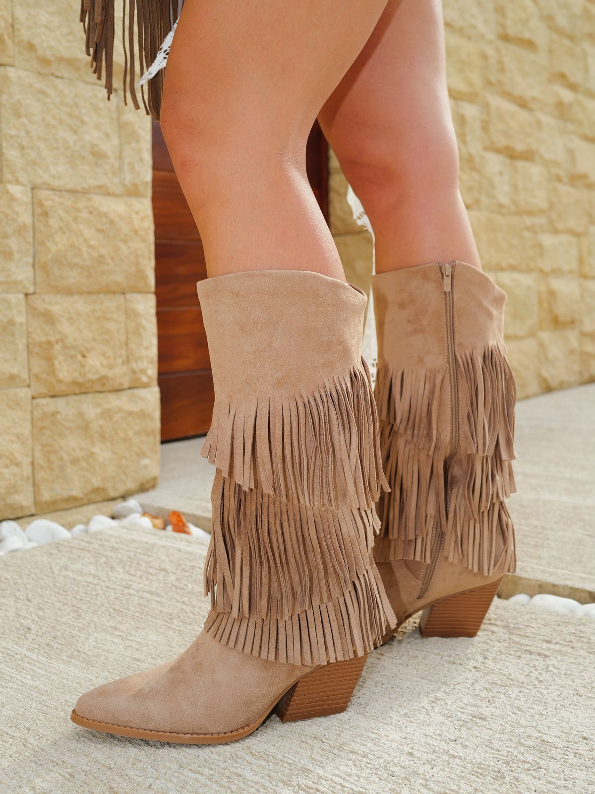 Botas Cowboy Flecos Beige 36