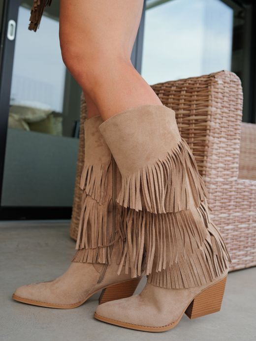 Bottes de cowboy à franges beiges