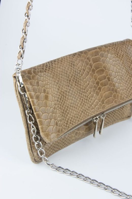 Petit sac en cuir beige à double chaîne, modèle Lupo