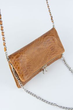 Petit sac en cuir camel à double chaîne, modèle Lupo