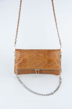 Petit sac en cuir camel à double chaîne, modèle Lupo