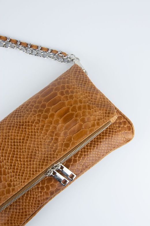 Petit sac en cuir camel à double chaîne, modèle Lupo