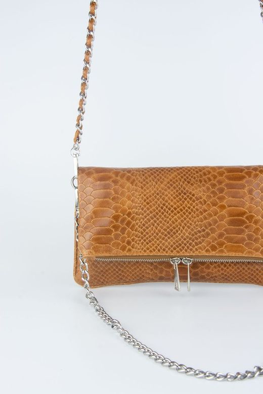 Petit sac en cuir camel à double chaîne, modèle Lupo