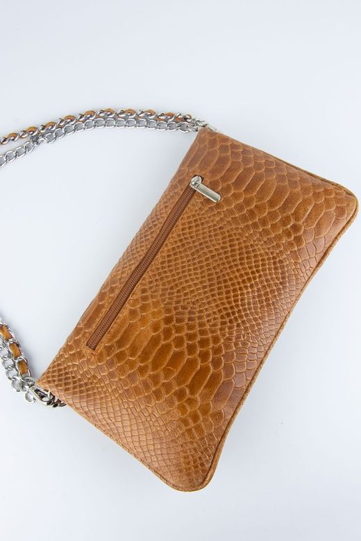 Petit sac en cuir camel à double chaîne, modèle Lupo