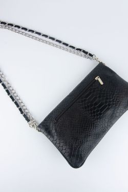 Petit sac en cuir noir à double chaîne, modèle Lupo