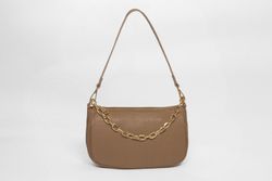 Petit Sac en Cuir Détail Chaîne Beige