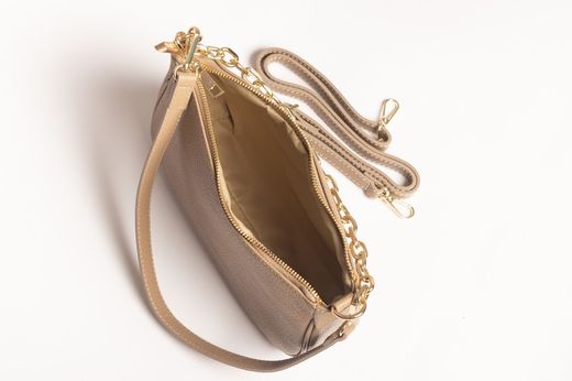 Petit Sac en Cuir Détail Chaîne Beige