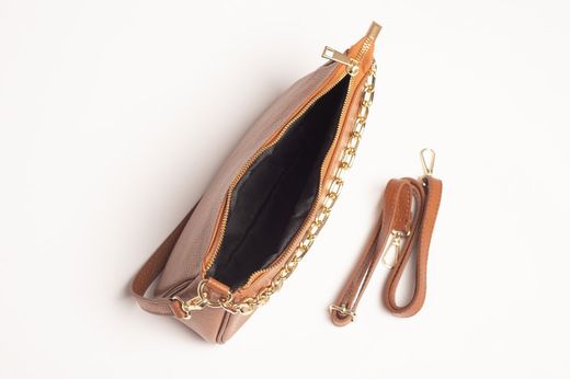 Petit Sac en Cuir Détail Chaîne Couleur Camel