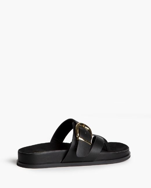 Sandalia Mujer Negro Corina con Hebilla Dorada – Sandalia Plana Verano