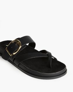 Sandalia Mujer Negro Corina con Hebilla Dorada – Sandalia Plana Verano
