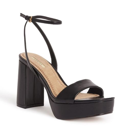 Sandale à talon large avec plateforme noire, marque Corina