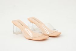 Sandalia Vinilo Beige transparente con tacón Bajo