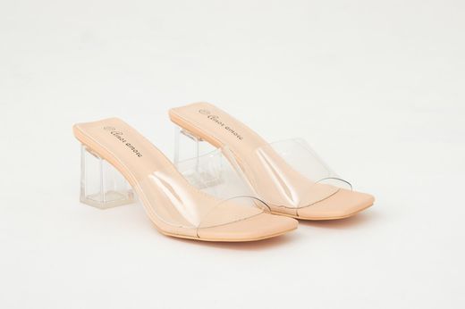 Sandalia Vinilo Beige transparente con tacón Bajo