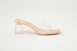 Sandalia Vinilo Beige transparente con tacón Bajo