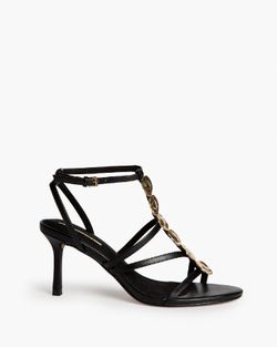 Sandalias negras de tacón alto mujer con detalle metálico en empeine