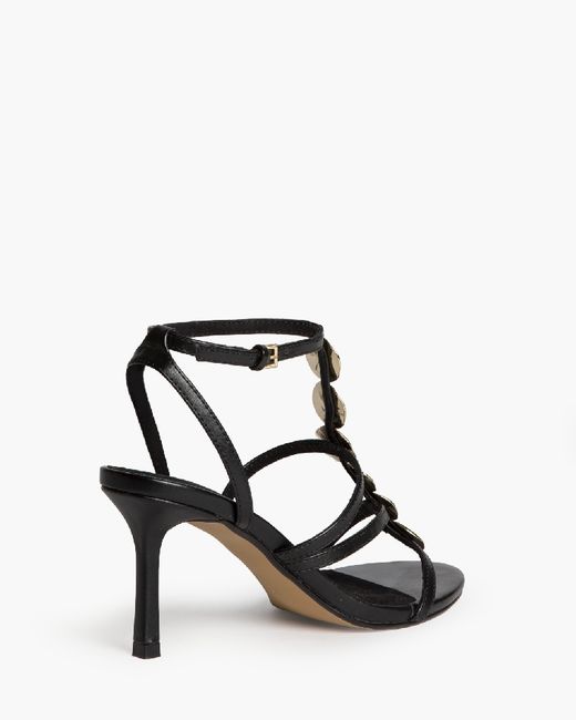 Sandalias negras de tacón alto mujer con detalle metálico en empeine