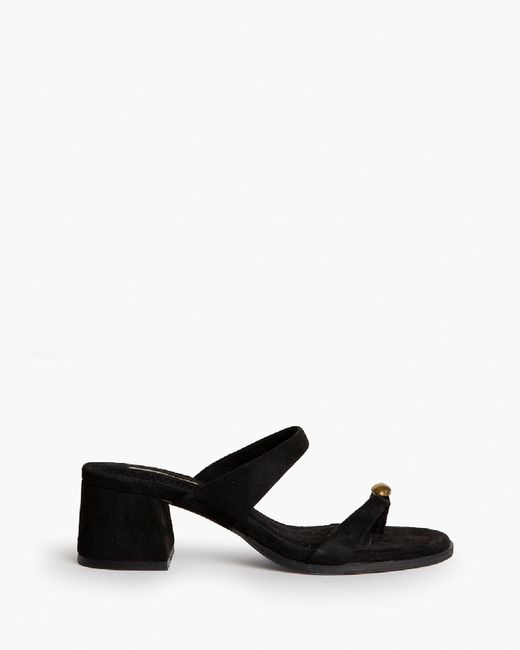 Sandalias negras de tacón bajo mujer con anillo metálico