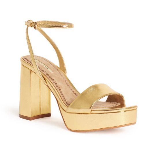 Sandalias tacón ancho y plataforma color oro marca Corina