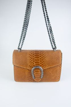 Sac en cuir de crocodile camel avec fer à cheval