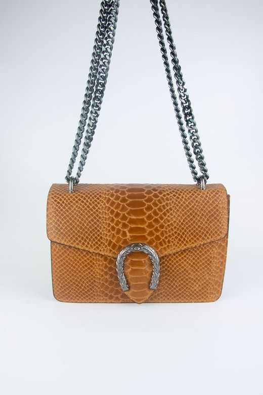 Sac en cuir de crocodile camel avec fer à cheval