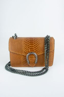 Sac en cuir de crocodile camel avec fer à cheval