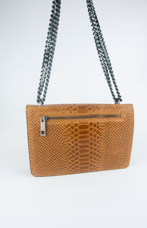 Sac en cuir de crocodile camel avec fer à cheval