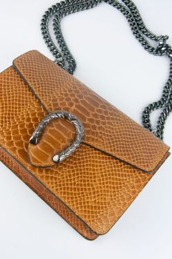 Sac en cuir de crocodile camel avec fer à cheval