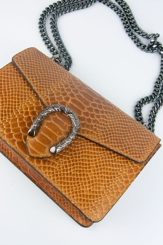 Sac en cuir de crocodile camel avec fer à cheval